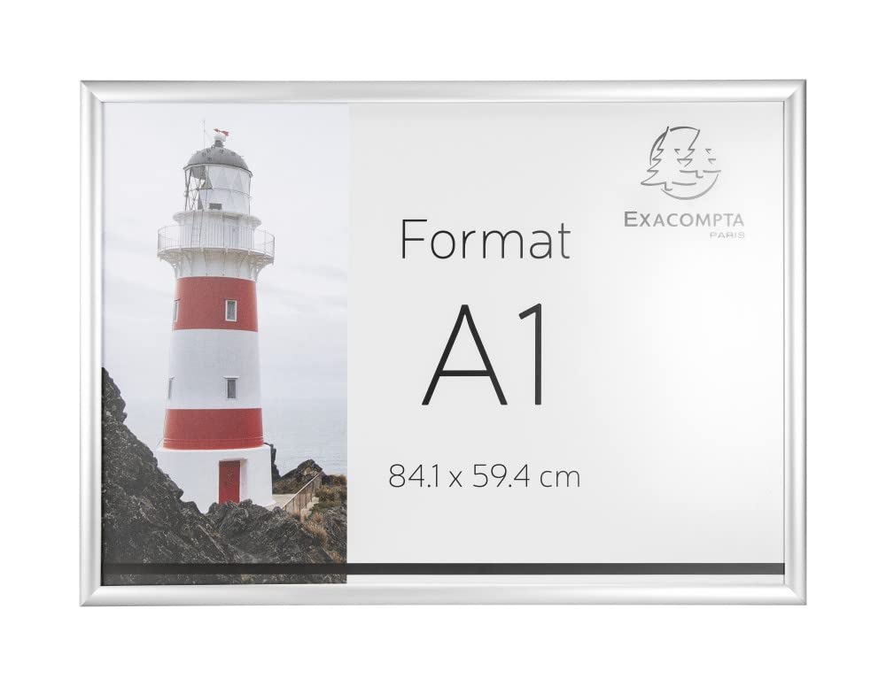 Exacompta - Ref. 8194358D - 1 aluminium wall frame - format to be classified A1 - can be used horizontally or vertically - screws and dowels supplied -crystal