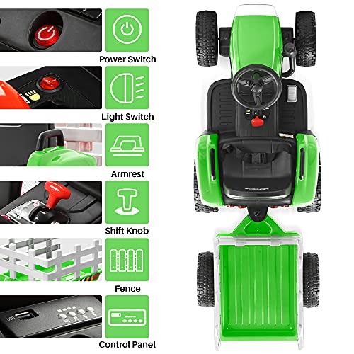 Kidzone 12V 7AH Kids Battery Powered Electric Tractor with Trailer