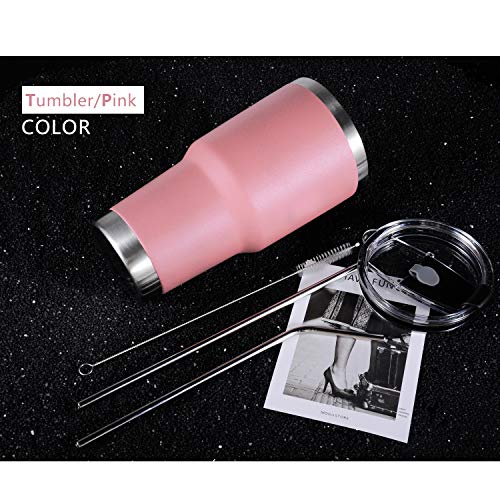 30oz Stainless Steel Insulated Pink Tumbler Travel Mug with Straw Slider Lid, Cleaning Brush, Double Wall Vacuum