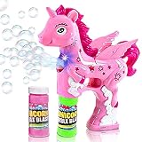 ArtCreativity Unicorn Bubble Blaster with Light and Sound | Includes 1 Bubble Gun & 2 Bottles of Bubble Solution & Batteries Installed, for Girls and Boys (Colors May Vary)