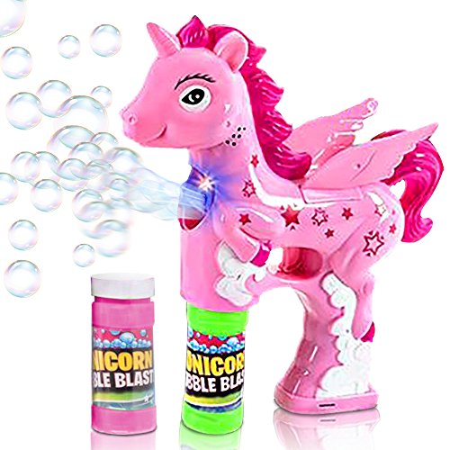 ArtCreativity Unicorn Bubble Blaster with Light and Sound | Includes 1 Bubble Gun & 2 Bottles of Bubble Solution & Batteries Installed, for Girls and Boys (Colors May Vary)