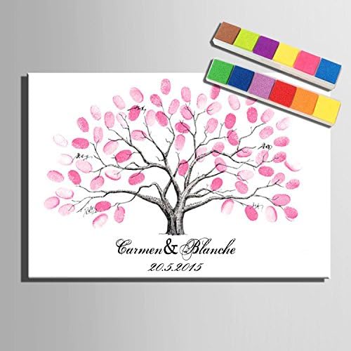 Personalized Fingerprint Painting Canvas Prints - Pink Tree (Includes 12 Ink Colors) Coral Wedding , 60*80cm