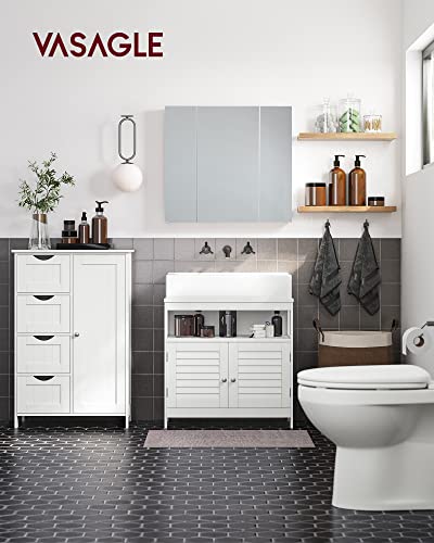 VASAGLE Bathroom Cabinet, Slim Bathroom Cabinet, Wooden Side Cabinet, Chest of 4 Drawers, Cupboard, Door, Adjustable Shelf, Living Room, Kitchen, Hallway, Deep, Freestanding | LHC41W Side Cabinet Chest of Drawers with Cupboard Door Adjustable Shelf 30 x 55 x 82 cm White