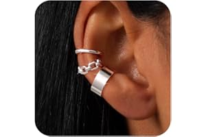 Moodear 3Pcs Chunky/Thin Ear Cuff Non Piercing - Dainty 925 Sterling Silver Cubic Zirconia Huggie Cuffs Trendy Cuff Cartilage Earrings for Women Jewelry Gifts