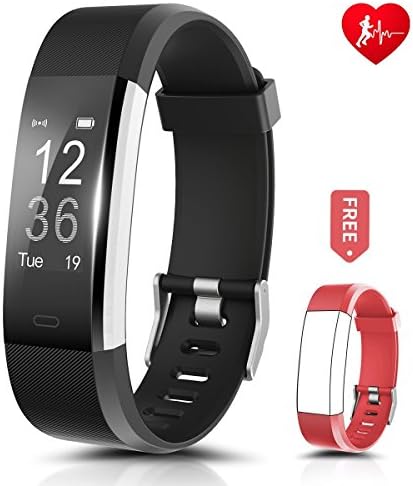 Fitness Tracker, Ronten R2 Plus Heart Rate Monitor Waterproof Activity Tracker, Bluetooth Wireless Smart Bracelet with Replacement Strap for Android and IOS Smartphones (black+red(band))