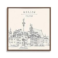 Framed Canvas Wall Art Travel Architecture Sketch Canvas Prints Home Artwork Decoration for Living Room,Bedroom - 16x16 inches