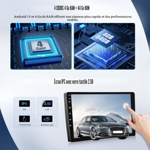 SIXWIN 4GB+64GB Android 15 Car Radio for Renault Clio 3 2005-2014 with CarPlay Android Auto Mirror Link - 9 Inch Touch Screen Car Radio WiFi Bluetooth 5.0 FM/RDS 32EQ USB with Rear View Camera | Android 15 4GB + 64GB, Wireless CarPlay Android Auto Mirror Link, WiFi, GPS, Bluetooth 5.0, 32EQ