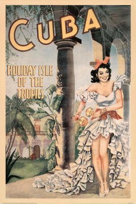 Canvas Gallery Wrap Cuba (Holiday Isle of the Tropics, Vintage Ad) Art Poster Print - 24x36 by Rich and Framous