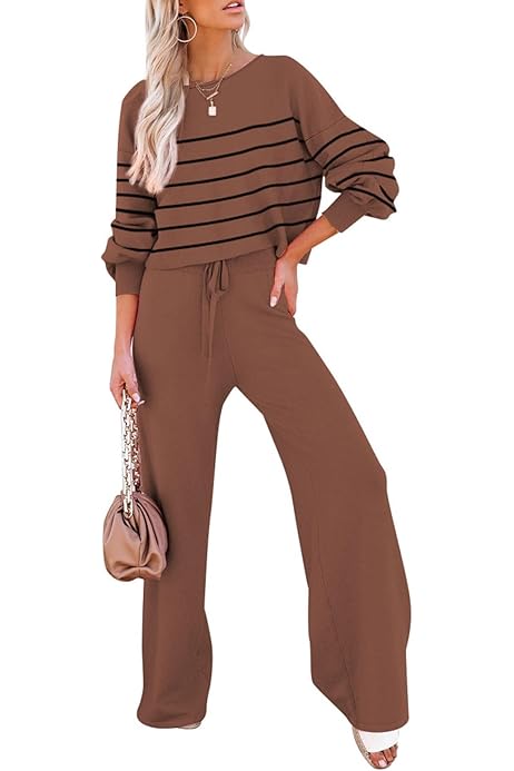 Thopavenoir Women 2 Piece Knit Outfits Long Sleeve Zipper Hooded