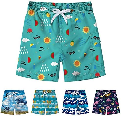 Freshhoodies Kids Boys Funny Short Swim Trunks with Mesh Lining Waterproof Board Shorts 3D Printed Beach Shorts 4-12T
