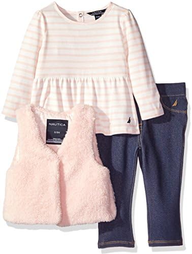 Nautica Baby Girls' Vest, Shirt, and Jegging Set, Pale Pink, 24 Months