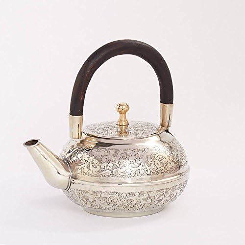 MOROCCAN TEAPOT: Traditional Embossed Metal Moroccan Teapot with Wooden Handle.