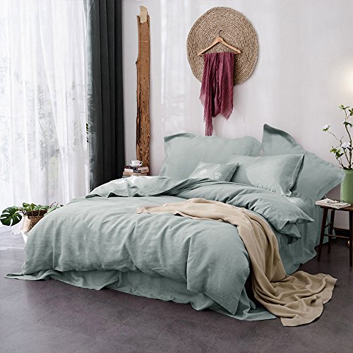 Merryfeel 100% Linen Duvet Cover Set - King - Aqua