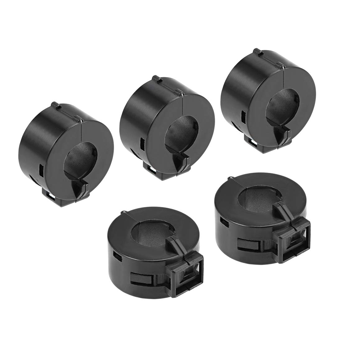 sourcing map 15mm Ferrite Cores Ring Clip-On RFI EMI Noise Suppression Filter Cable Clip, Black 5pcs
