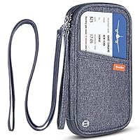 RFID Blocking Family Passport Wallet Holder Waterproof, Travel Document Organizer Credit Card Clutch Bag for Men Women (Grey)