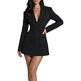 Womens V-Neck Blazer Mini Dress, Long Sleeve Double Breasted Suit Dress for Party & Night Out