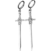 Gothic Sword Earrings for Women Silver Huggie Hoop Dagger Earrings Sword Dangle Earring Jewelry for Women Men