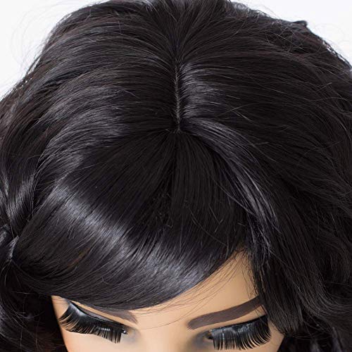Summer Style Short Curly Wigs For Black Women, Upgrade Of Womens Black Wigs With Bangs (Black)