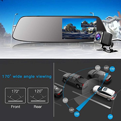 Mirror Dash Cam 4.3 Inch Touch Screen, TOGUARD 1080P Full 