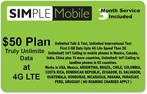 Simple Mobile Triple Cut ( 3 in 1 ) Sim Card With $50 Plan (3 Month)