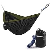 ELEMENTEX Portable Parachute Nylon Travel Camping Backpacking Hammock - Large Black & Green