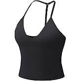 YEOREO Women's Impact Halter Tank Top Strappy Padded Halter Open Back Deep V Neck Built-in Bra Workout Gym Crop Tops