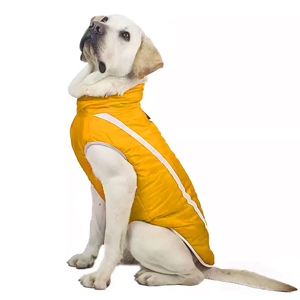 Voarge Waterproof Dog Coat Winter Warm Jacket, Dogs Pet Fleece Vest with Smooth Zipper, Puppy Outdoor Coats for Bulldog, Golden Retriever, Labrador (Yellow, 6XL)
