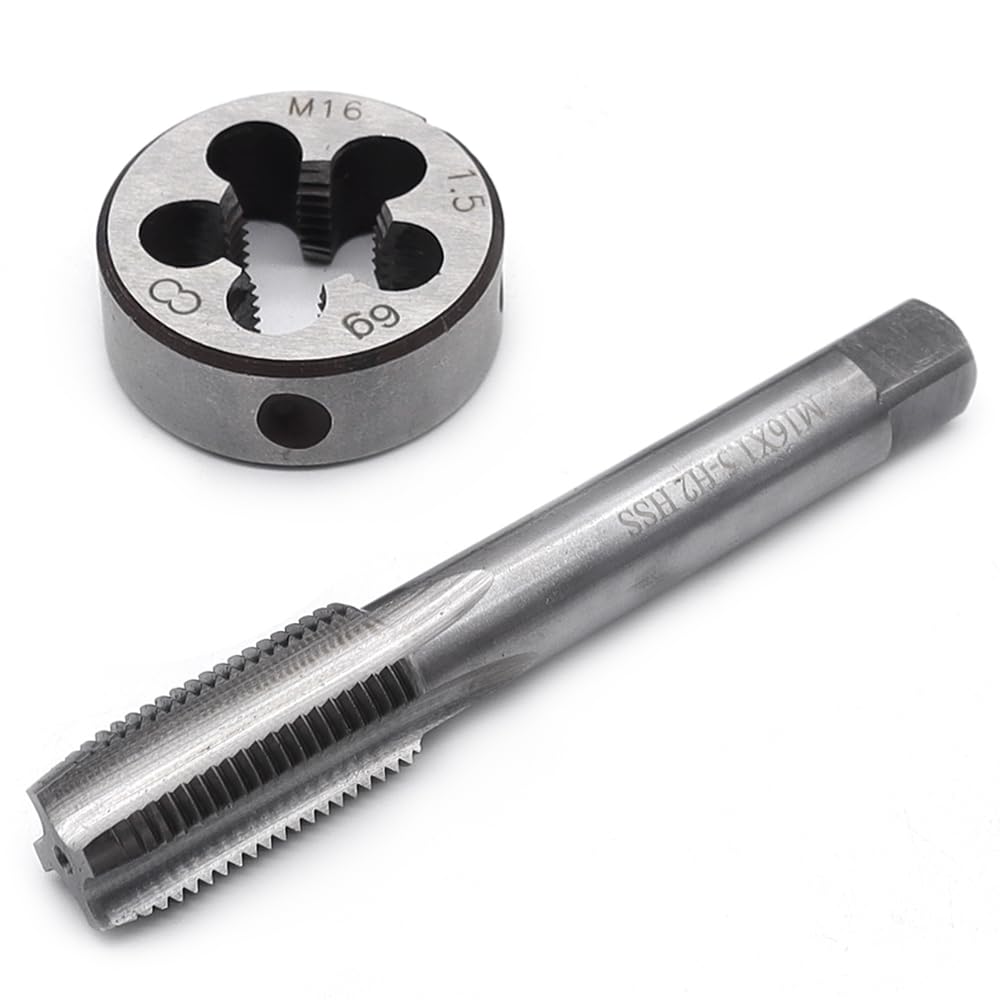 Aoyswuz 2 Piece Suit Tap and Die Set M16x1.5 mm Thread Taps and Round Die HSS Hand Threading Tapping Tools for Nut Screw Bolt Thread Repair(M16)