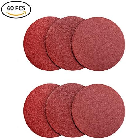 Denveo Dry Sanding Disc 60/80/120/180/240/320 Grit 6 Inch and Sandpaper Assortment, Hook and Loop System Red Paint and Steel Sanding for Random Orbital Sander, Pack of 60 (No holes)