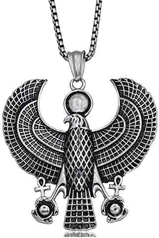 Inveroo 316 Titanium Stainless Steel Men Necklace Vintage Egyptian Horus Bird Falcon Holding Ankh Hiphop Hawk Eagle Pendant Necklace