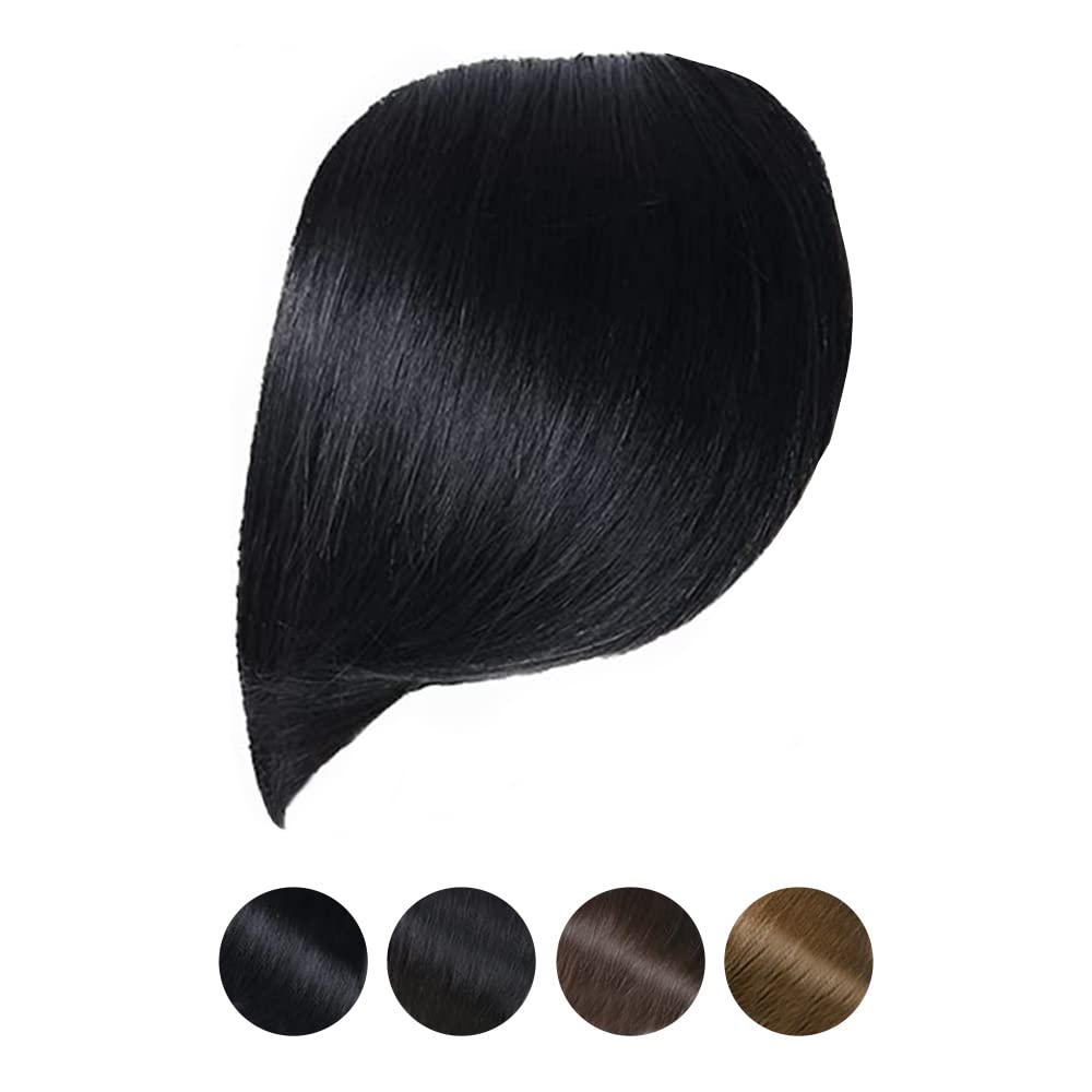 Thick Side Swept Bangs Clip in Bangs Real Human Hair Fringe Hair Extensions Natural look Hairpieces for Girls, Jet Black