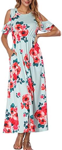 HUHHRRY Women Summer Floral Print Flowy Party Maxi Long Dress
