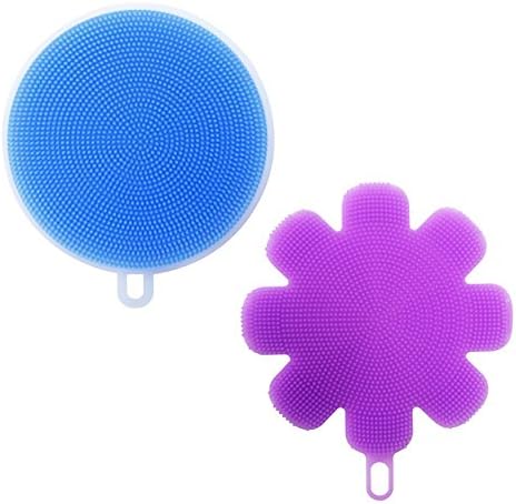 Silicone Sponge Multipurpose Antibacterial Silicone Scrubber for Kitchen dish washing Pot Pan Bowl -Wash Fruit and Vegetable -Pot Holder (purple flower)