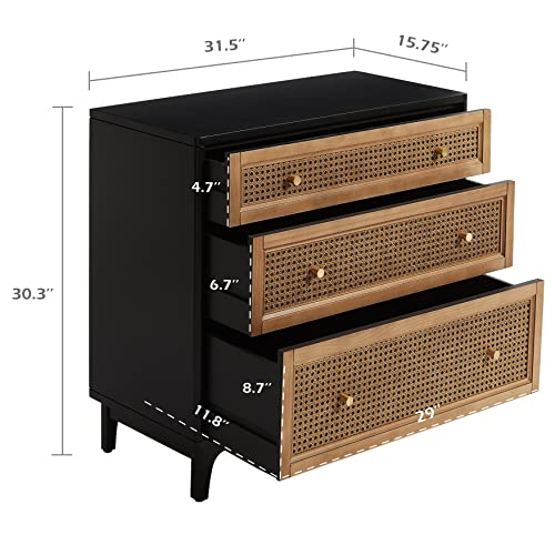 COZAYH FullyAssembled 3Drawer Woven Cane Front Accent Dresser with Brass Knobs for Living Room