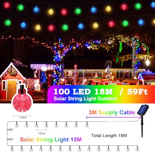 Realky 18M 100 LED Outdoor Solar String Lights with 8 Modes and Memory Function, IP65 Waterproof, Decorative Lights for Terrace, Balcony, Gazebo, Party (Multicolor)