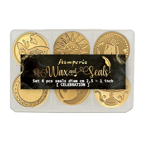 Stamperia - Set of 6 Seals for Scrapbooking, Albums, Card Making, Bullet Journalling and More, Perfect for Personalised Stamping, Crafts and Gifting (Celebration) (6 Seals) (dia. 2.5cm)