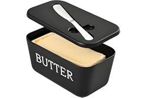 DEHOV Large Plastic Butter Dish With Lid And Knife,Food Grade PP Butter Holder Keeper With Cover For Kitchen Refrigerator Black Butter Container