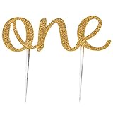 LOVELY BITON(TM) 1st First Birthday One Cake Topper Decoration Single Sided Double Gold Glitter