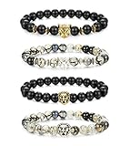 LOLIAS 4 Pcs Lava Rock Bead Bracelet for Men Leopard Lion bracelet Set Adjustable 8MM Beads