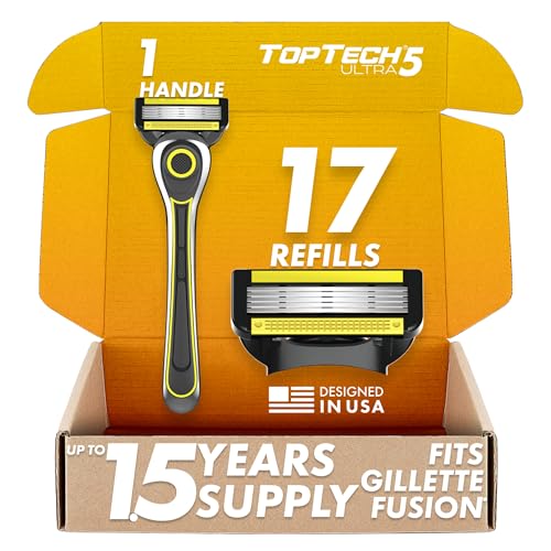 Photo 1 of TopTech ULTRA 5 Razors for Men - Manual Shaving Razor & Refills - (Handle + 17 Replaceable Cartridges) - 5 Blades Technology - Fits Gillette Fusion - Soft Shave & Super Sharp - Cost-effective Refill