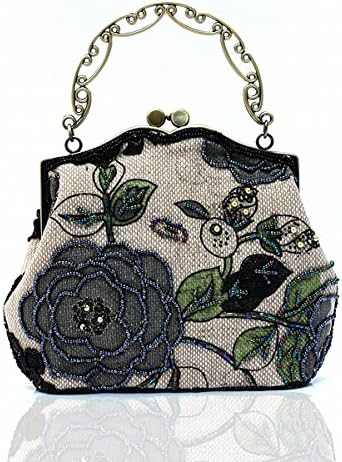 VMATE® Women Handmade Classic Beaded Top Handle Tote Handbag Satchel Shoulder Bag Purse bride wristlet bag