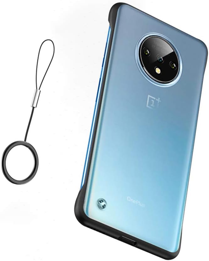 Compatible with Oneplus 7 pro Case,ASONRL Clear Frameless Matte Hard PC Slim Shock Absorption TPU Bumper with Non-Slip Surface Rope Pull Ring Case (Black)