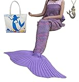 URSKY Crochet Knitted Sofa Living Room Mermaid Tail Blanket, Cozy and Soft All Season Mermaid Tail Pattern Throw Sleeping Bag For Adult, Teens and Child (74.8