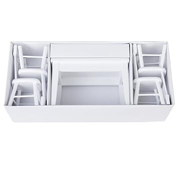 elegantstunning 5Pcs White Dining Table Chair Model Set 1:12 Dollhouse Miniature Furniture