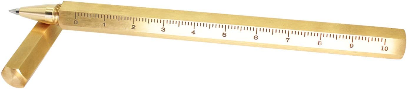 GOODOOR Six-Edge Solid Brass Pen, EDC Pocket Pen with Scale, Signature Pen Pocket Pen
