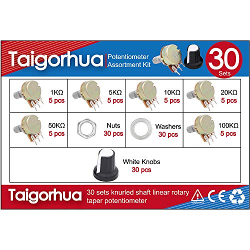 30pcs 1k-100k Ohm Single Linear Taper 3 Pins Rotary Potentiometers Resistor with Pots Knobs Kit