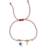 SHINUS BOHO Cute Cross Evil Eye String Protection Bracelet for Women,Handmade Boho Red White Woven String Adjustable Bracelet Religious Minimalism Jewelry Gift Friendship