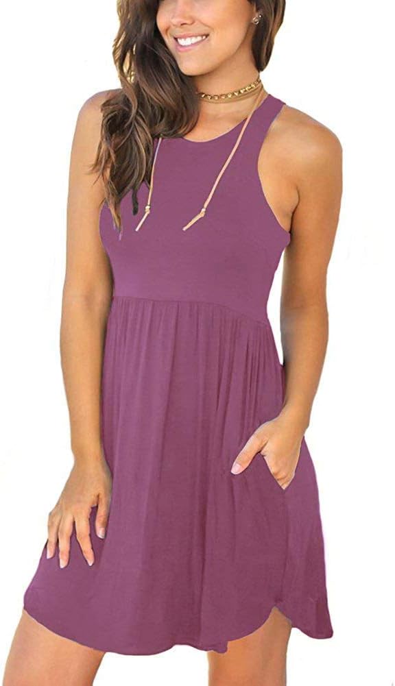 MOLERANI Women's Sleeveless Loose Plain Dresses Casual Short Dress with Pockets