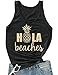 Hubery Women Casual Hola Beaches Letter Print Tanks Shirt Pineapple Print Tops Tee