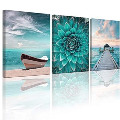 Ocean wall art Nautical canvas art wall Bedroom Wall art Marine theme Green flower Beach picture Boat, sea Bridge 12x16… 518Akv9jbCL